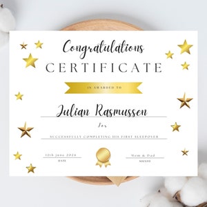Certificato di conseguimento, Stelle d'oro ben fatte, Premio fatto in casa, Completamento, Ricordo dei bambini, Riconoscimento, Diploma, MODIFICABILE stampabile