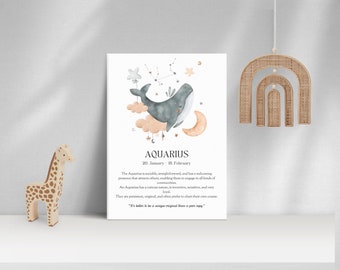 Aquarius Zodiac Sign Poster: Boho Nursery Decor (PDF)