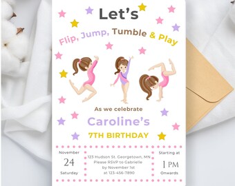 Gymnastics Birthday Invitation: Editable Girl's Party Invite (Digital Download)