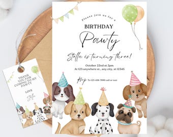Dog Birthday Party Invitation: Puppy Pawty, Editable Template (Canva)