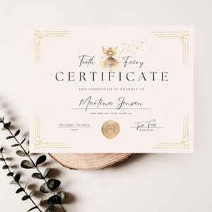 Editable Tooth Fairy Certificate for Losing First Tooth, Gold and Creme Color Receipt for Girls, Glimmer & Fairytale, Milestone Celebration