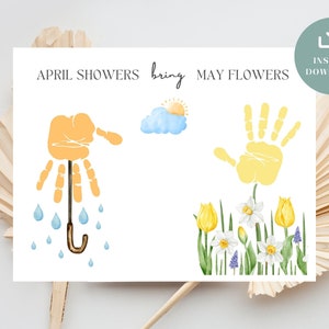 Atividade de chuveiros de abril, artesanato com impressão manual, arte caseira para crianças, cartão personalizado, lembranças de crianças, presente DIY para impressão para o dia das mães