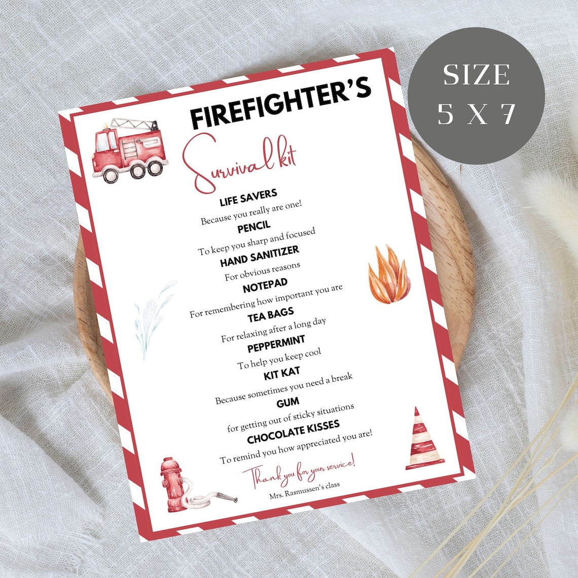 EDITABLE Firefighter's Survival Kit Tag, Fireman Gift Idea, Care ...