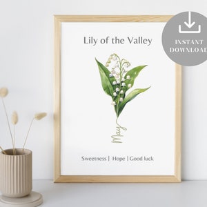 May Birth Month Flower Printable Wall Art, Lily of the Valley Meaning, Watercolor Minimal Nursery Decor, Birthday Gift Idea, Baby Shower