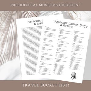 Presidential Libraries & Museums Checklist, Printable Bucket List, USA Presidents, Road Trip Destinations, Travel Journal Tracker Planner