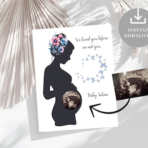 Spersonalizowany Sonogram Sylwetka Kobiety w Ciąży, Sztuka Ciążowa, Pamiątka dla Nowej Mamy dla Dziecka, Rodzice Przyszłych, Kreatywne Wspomnienia, Do Wydrukowania