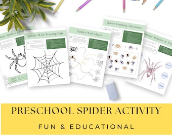 Spider Preschool Activity Bundle: Printable Learning Worksheets (PDF)