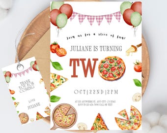 Pizza Second Birthday Invitation Girl: Italian Theme (Editable Canva Template)