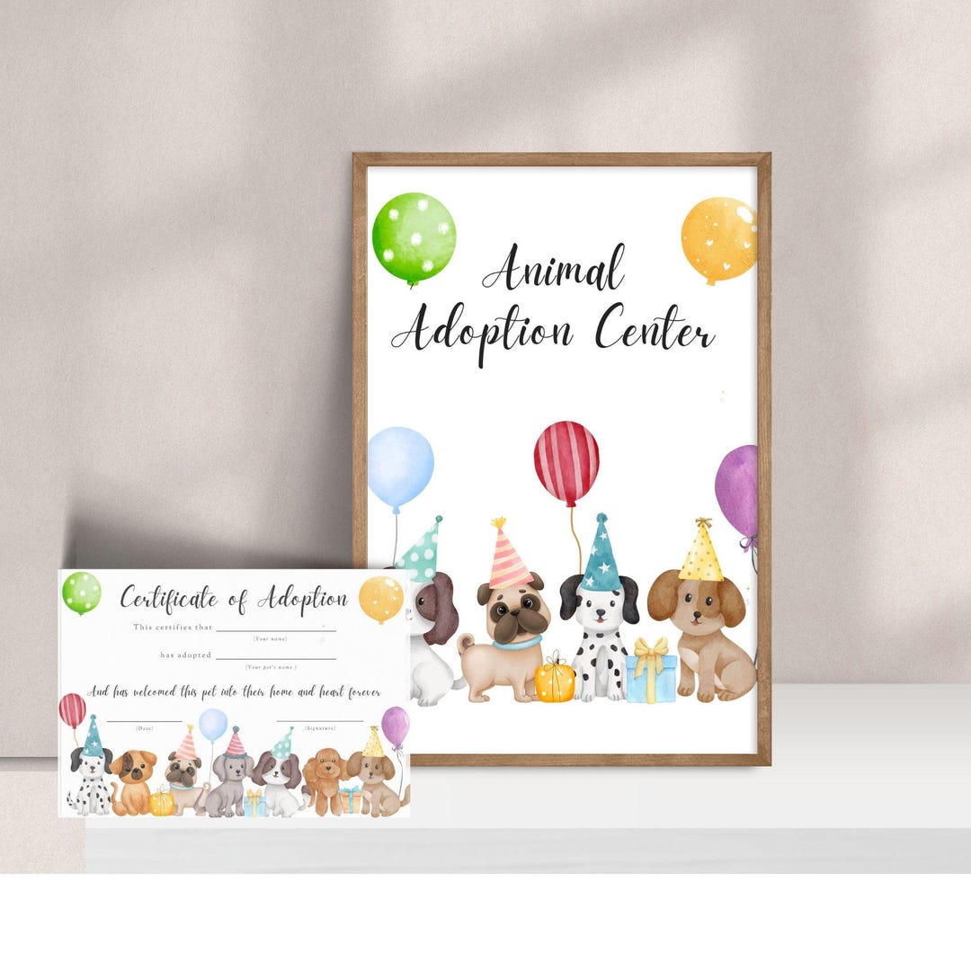 Adopt a Puppy Sign and Certificate: Dog Birthday Party (PDF) - Etsy