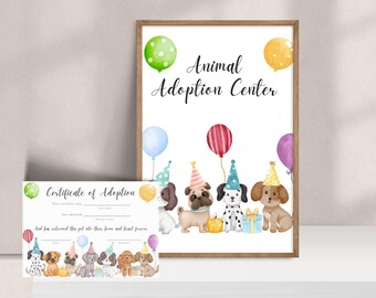 Adopt a Puppy Sign and Certificate: Dog Birthday Party (PDF)