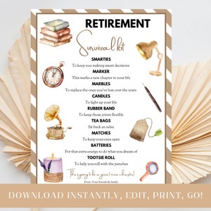 Survival Kit for Retirement, Fun Novelty Gift Idea, Good Luck Care Package, Goodbye Job, Personalized Farewell Tag, Funny Printable Editable