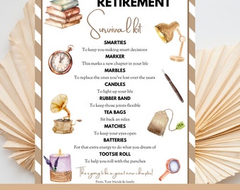 Survival Kit for Retirement, Fun Novelty Gift Idea, Good Luck Care Package, Goodbye Job, Personalized Farewell Tag, Funny Printable Editable