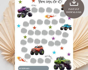 Monster Trucks Reward Chart: Kids Behavior Tracker (PDF)