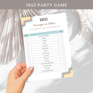 70th Birthday Party Activity, Born in 1955 Game, Younger or Older, 70 Year Old Man Woman Him Her, Quiz Questions, Fun Trivia 1950s, Fifties