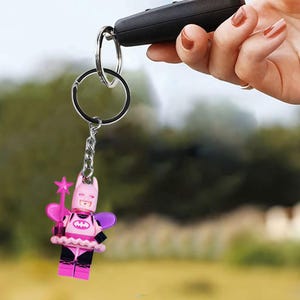 Magnetic Couple Batman Keychains – Connecting Hearts | Lego-Inspired Gift for Him Her | Y2K Aesthetic | Fairy Pink & Anime Black Design Plain Pink Fairy
