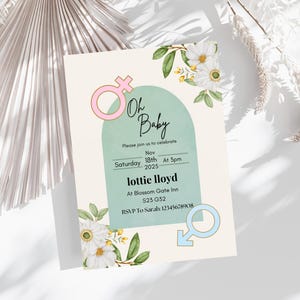 Floral Baby Shower Invitation: Gender Reveal Template (Digital Download)