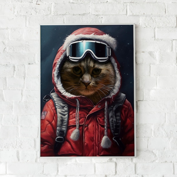 Custom Snowboarding Pet Portrait, Custom Pet Poster, Your Pet Skiing, Personalized Poster From Your Photo, Custom Portrait Cat, Dog, Digital
