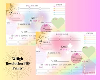 Manifiesta la vida de tus sueños: Tablero de visión y planificador de objetivos para 2025, diseño de tablero de visión, tablero de visión inspirador y establecimiento de objetivos para 2025