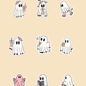 Cute Ghost Stickers | 9 Adorable Kawaii Ghosts | Pastel Halloween Vinyl Decals for Laptop, Journal & Scrapbook