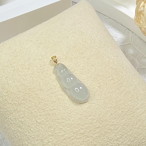 Dainty Icy 3 Pea-Pod Pendant set in 18K gold- Authentic Grade A Burmese Jadeite (翡翠). Certificate of Authenticity Included.