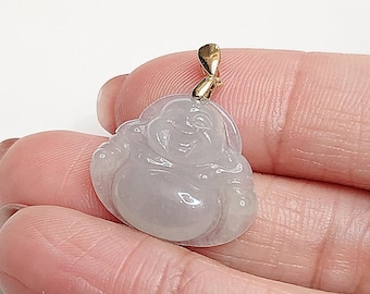 Icy Mint Green Happy Buddha Pendant with 18k Gold Buckle - Authentic Grade A  Burmese Jadeite (翡翠). Certificate of Authenticity Included.