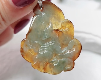 Red Nine-tailed Fox (九尾狐) Pendant carved from the skin layer- Authentic Grade A Burmese Jadeite (翡翠). Certificate of Authenticity Included.