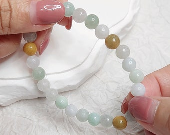 Bracelet de perles de jadéite multicolores de 7,5 mm - Jadéite birmane authentique de qualité A (翡翠). Certificat d'authenticité inclus.