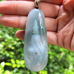 Wu Dao (悟道) Large Pendant in unique Bluish- Green Colour -Authentic Grade A Burmese Jadeite (翡翠). Certificate of Authenticity Included.