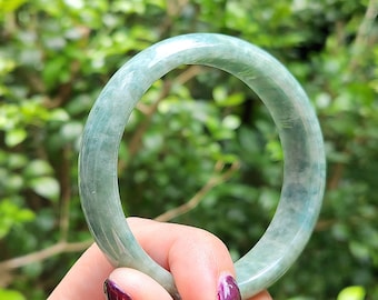 Dark Green Classic Cut 55.8mm Round Bangle - Authentic Grade A Burmese Jadeite (翡翠). Certificate of Authenticity Included.