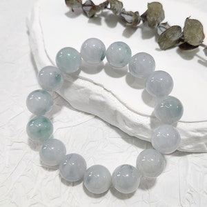 Pulseira de contas de 13 mm Piao Hua (飘花) verde gelo - Jadeíta birmanesa autêntica de grau A (翡翠). Certificado de autenticidade incluído.