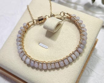 Small Lavender Jadeite Donuts set in 14k Gold-plated Bracelet- Authentic Grade A Burmese Jadeite (翡翠). Certificate of Authenticity Included.