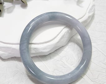 Bluish Lavender Jadeite Round Cut 56.4mm Bangle  - Authentic Grade A  Burmese Jadeite (翡翠). Certificate of Authenticity Included.
