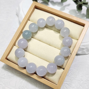 Pulseira de contas de 12 mm Icy Chun Cai (春彩) - Jadeíta birmanesa autêntica de grau A (翡翠). Certificado de autenticidade incluído.