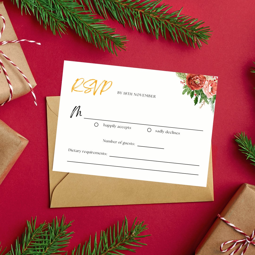 Christmas Party RSVP Template Response to Invitation Holly - Etsy