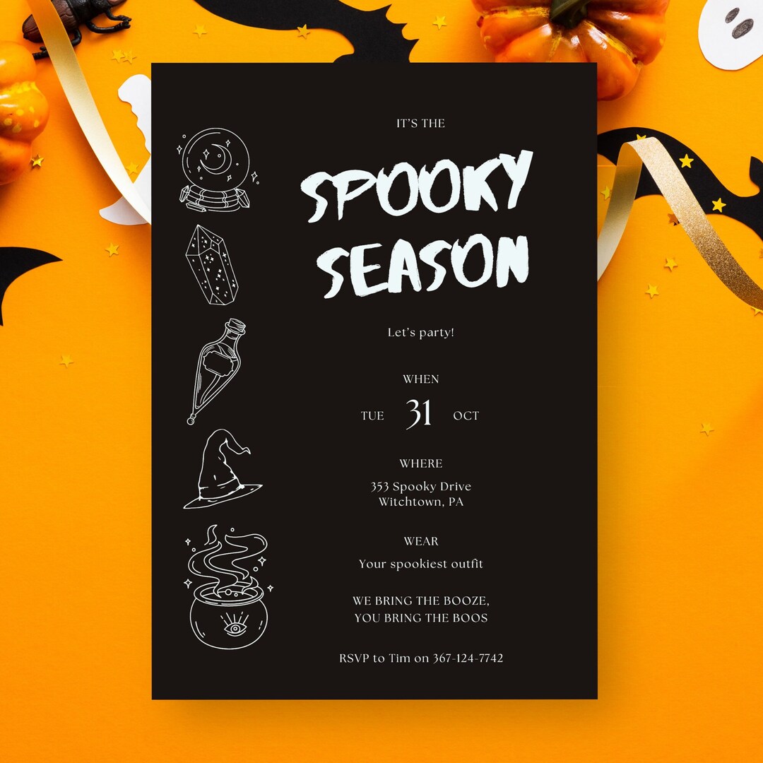 Halloween Party Invitation Template Spooky Season Invite Etsy