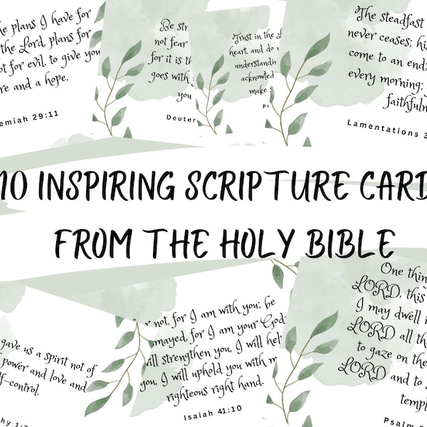 Inspiring Scripture Cards: Uplifting Quotes for Strength, Hope and Motivation Printable Religious Cards for Encouragement & Inspiration.