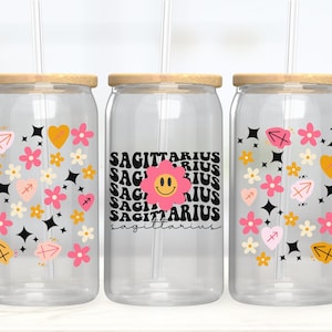 Retro Boogschutter Zodiac Libby Wrap 16 oz bierglas horoscoop SVG astrologie SVG sterrenbeeld tekenen SVG gesneden bestand Cricut sterrenbeeld clipart