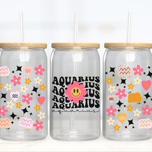 Verre à bière Libby Wrap zodiaque Verseau rétro Horoscope SVG astrologie SVG Constellation signes SVG fichier coupe Cricut signe du zodiaque Clipart png png