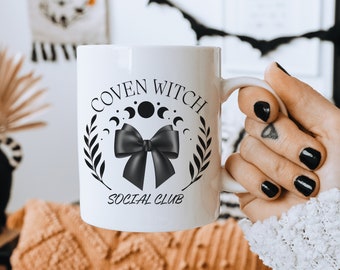 Coven Witch Social Club PNG Trending png Retro Halloween png Gothic PNG Black Bow png Soft girl png Witch png Moon png Coquette png Bowtie