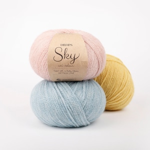 DROPS Sky soft yarn, Lightweight in baby alpaca and merino wool, DK weight 8 ply yarn, Craft supplies for crochet and knitting, Pastel color