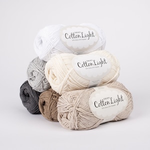 Drops Cotton Light yarn, Blend cotton and polyester yarn, DK weight knitting yarn, Summer yarn, Crochet yarns, Gift for crafters, 50g skein