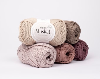 DROPS Muskat gemerceriseerd katoengaren, kleurrijke zomergarens van puur katoen, cadeaus voor knutselaars, hak- en breigaren, streng van 50 g