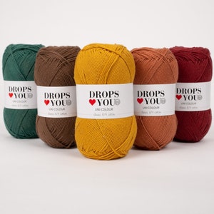 DROPS Love You 7-katoengaren, zachte zomergarens, puur katoengaren, garen voor gehaakte amigurumi en breiwerk, cadeau voor knutselaars, strengen van 50 g