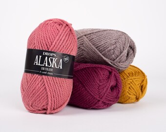 DROPS Alaska classic wool yarn, Pure wool for socks mittens sweaters or hats, Craft supplies for crochet and knitting, Aran weight yarn 50g