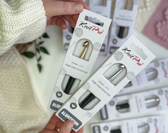 KnitPro crochet hook, Single ended hook with colorful plastic handle, Gold and silver aluminium hooks from 2.0 mm to 12.0 mm, Crochet tools