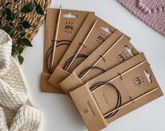 Fixed circular knitting needles, Rose gold effect aluminum needle, 80 cm lenght, Thickness from 2.0 to 6.0mm, Eko-friendly Knitting supplies