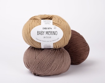 DROPS Baby Merino wool yarn, Premium quality merino wool yarn, Winter yarns for crochet and knitting, Christmas gift for crafters, 50g skein