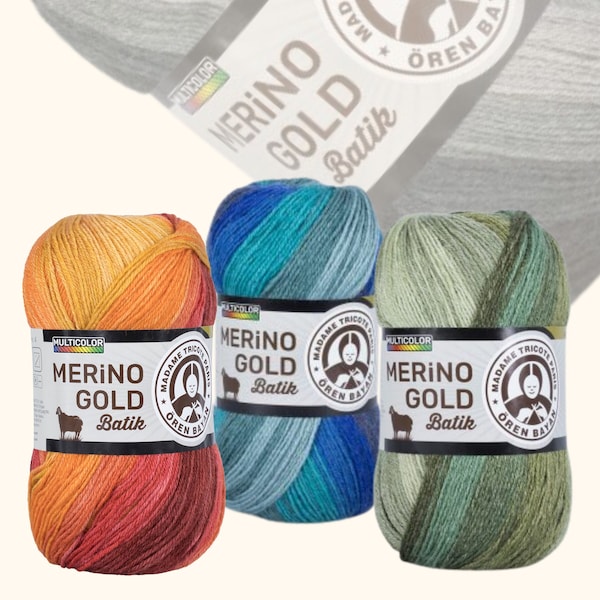 Merino Gold Batik Madame Tricore Paris, Blend wool knitting yarn, Mixed yarn for winter clothes socks, Soft wool yarn, Crochet acrylic yarns