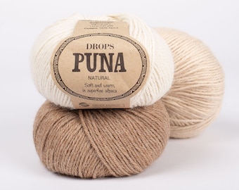 DROPS Puna alpaca wool yarn, Premium wool for socks mittens sweaters or hats, Worsted weight 8ply yarns, Craft supplies for crochet knitting
