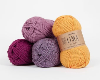 DROPS Lima alpaca wool yarn, Worsted DK weight 8 ply yarn, Craft supplies for crochet and knitting, Colorful candy color yarn 50g skein